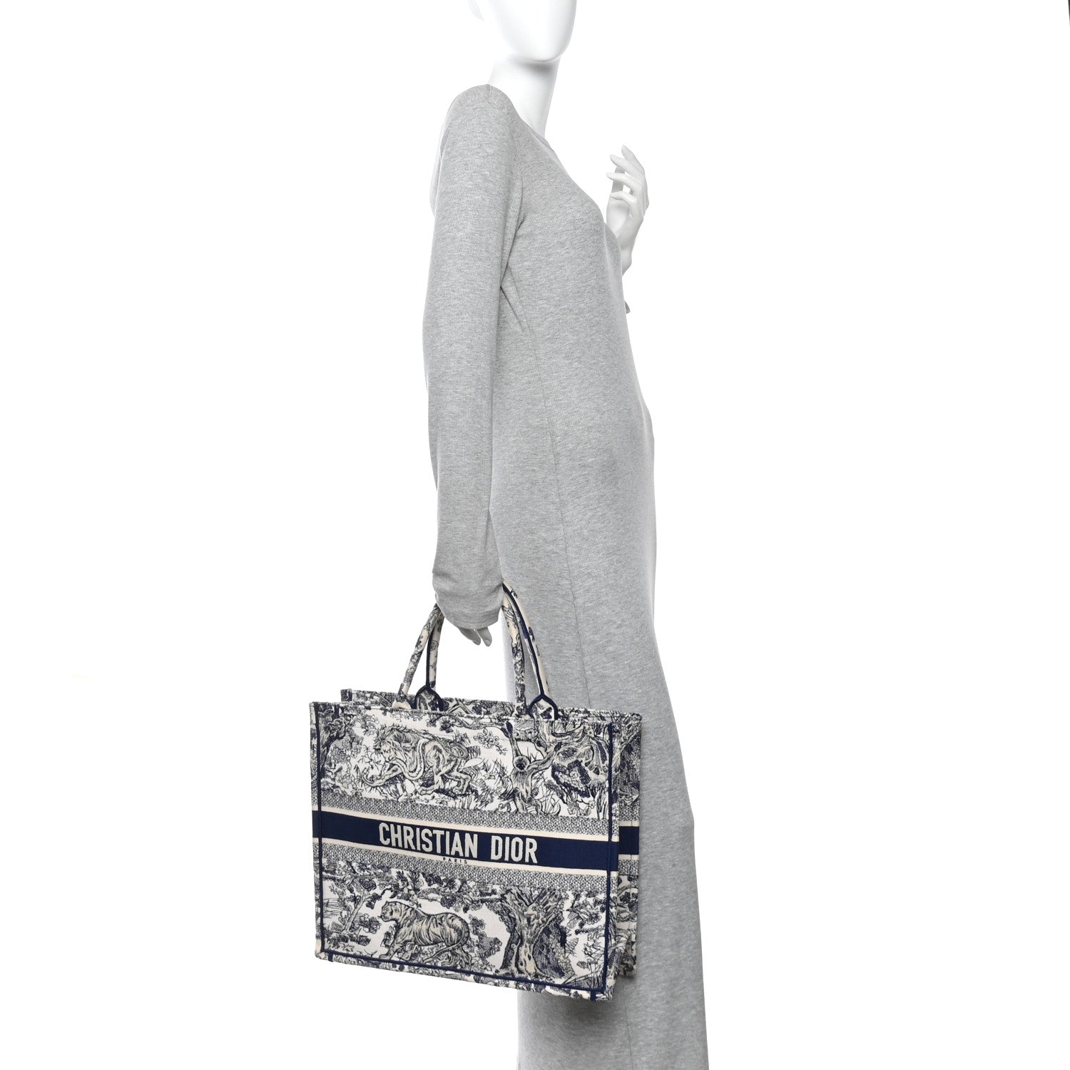 Christian Dior Canvas Embroidered Large Dioriviera Toile De Jouy Book Tote Blue