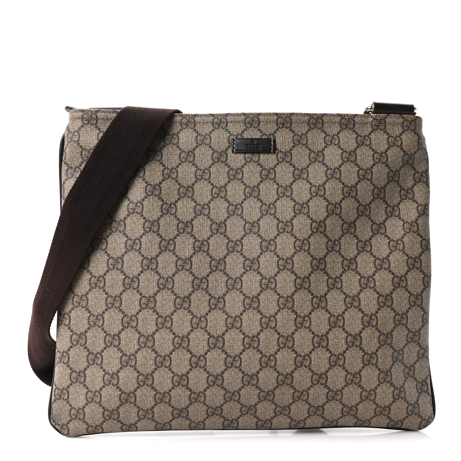Gucci GG Supreme Monogram Medium Flat Messenger Bag Dark Brown