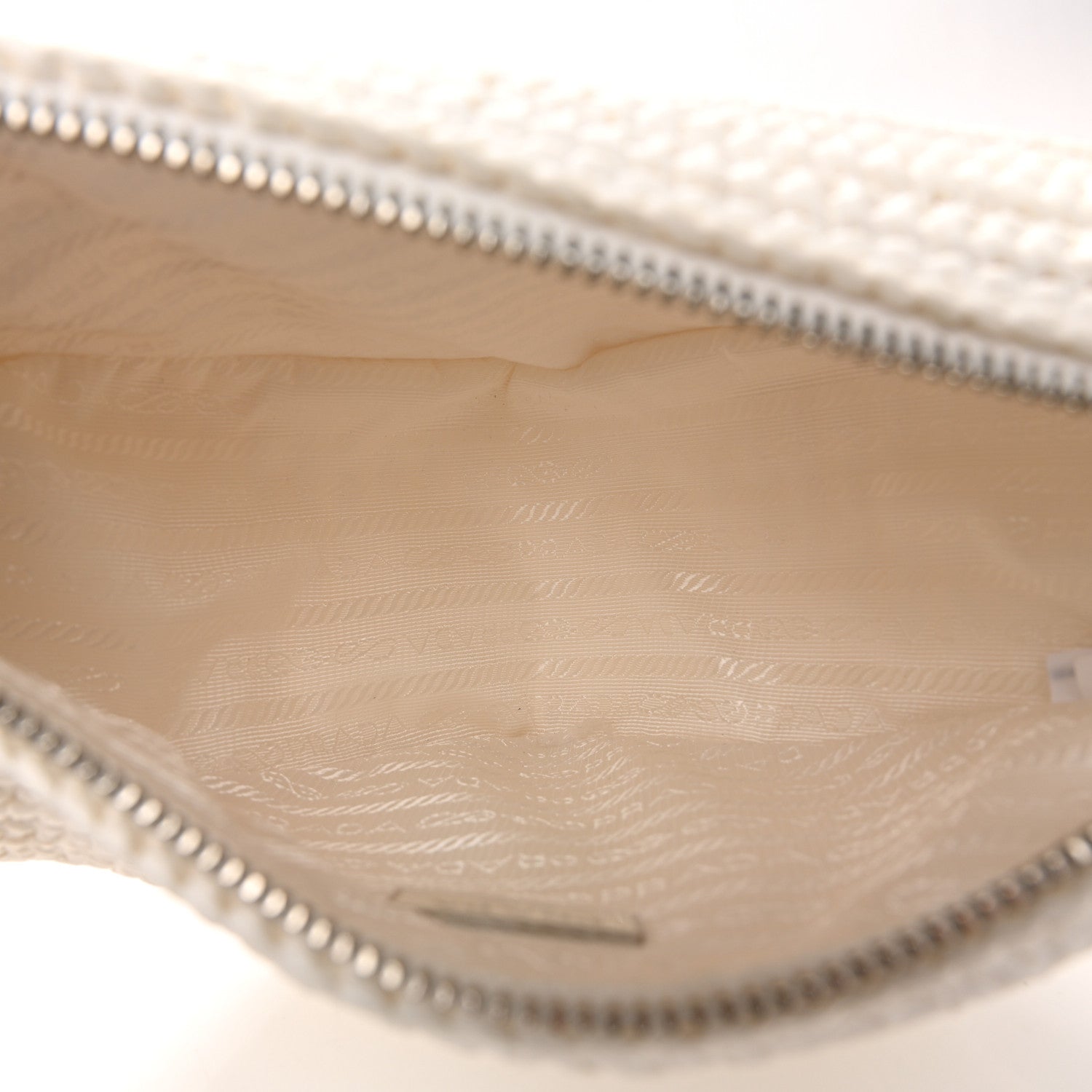 Prada Yarn Raffia Effect Crochet Triangle Shoulder Bag White