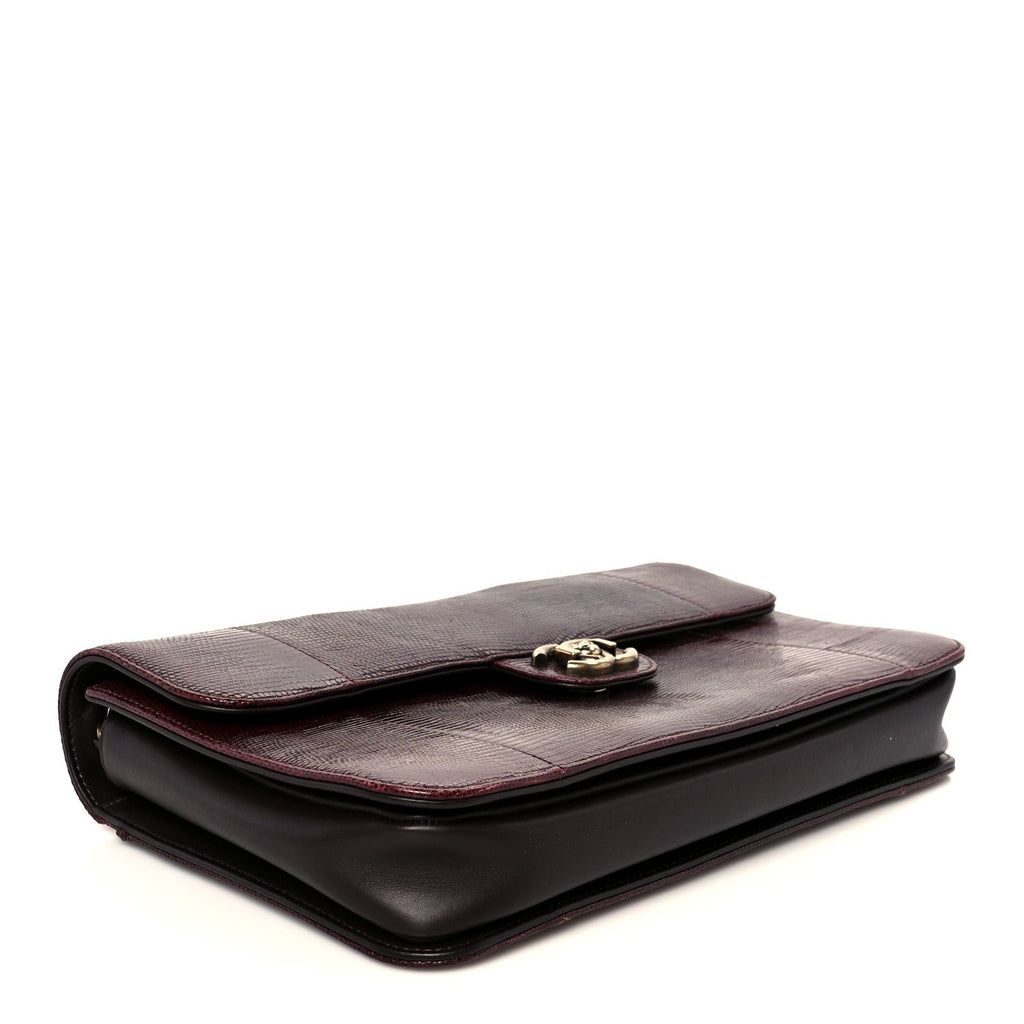 Chanel Lizard Lambskin Quilted Large Perfect Edge Flap Burgundy