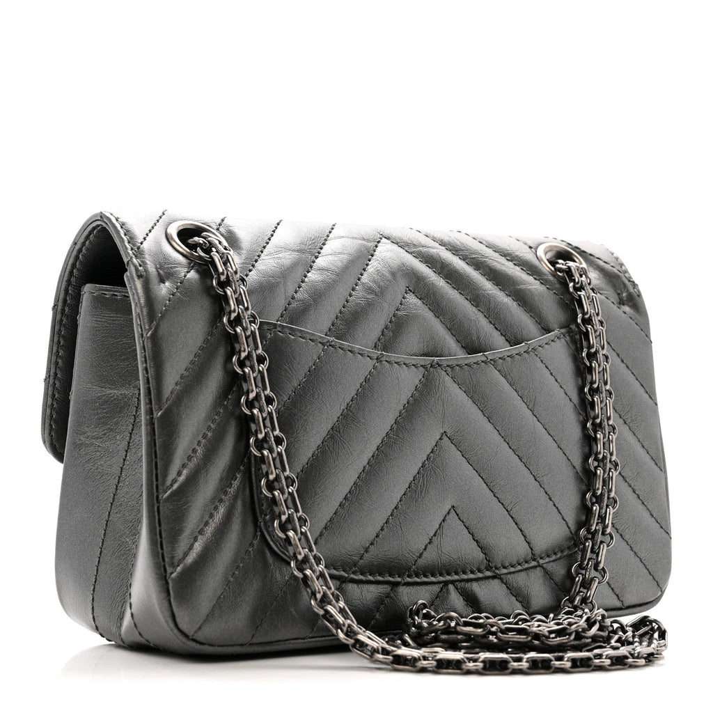 Chanel Metallic Aged Calfskin Chevron Quilted 2.55 Reissue Mini Flap Grey