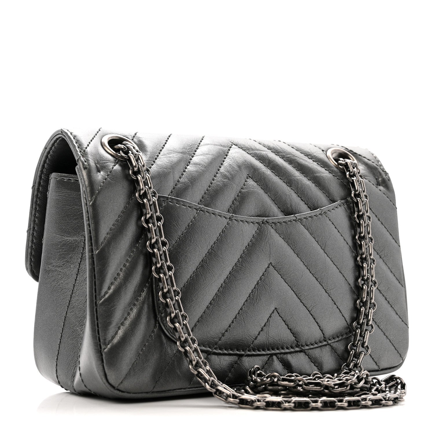 Chanel Metallic Aged Calfskin Chevron Quilted 2.55 Reissue Mini Flap Grey