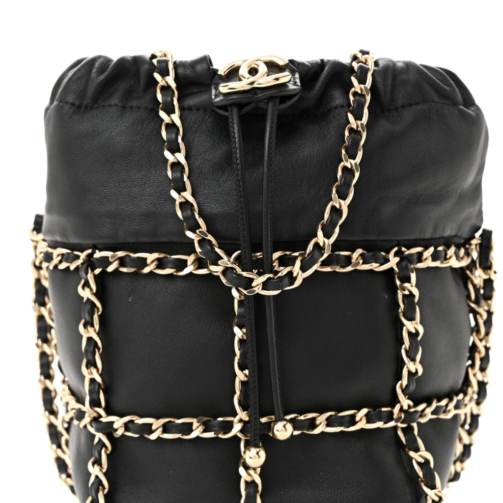 Chanel Lambskin Bucket Chain Drawstring Bag Black
