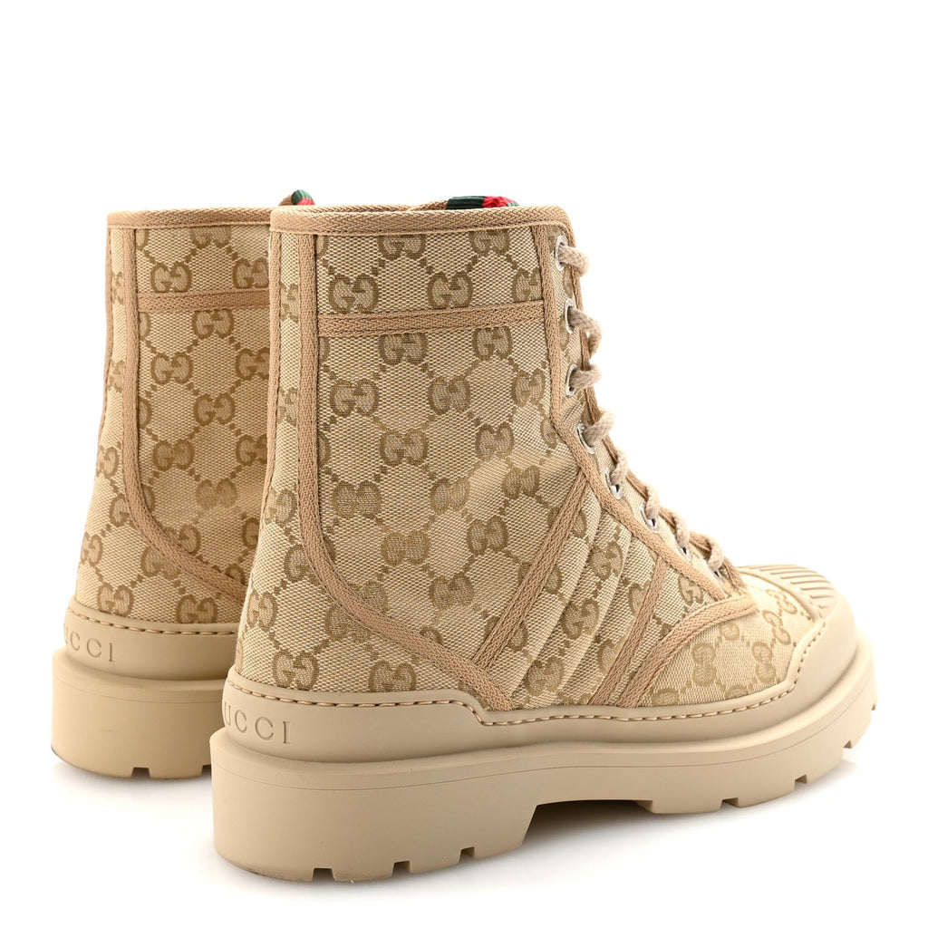 Gucci GG Monogram Web Mens Lug Sole Ankle Boots 7.5 New Sand