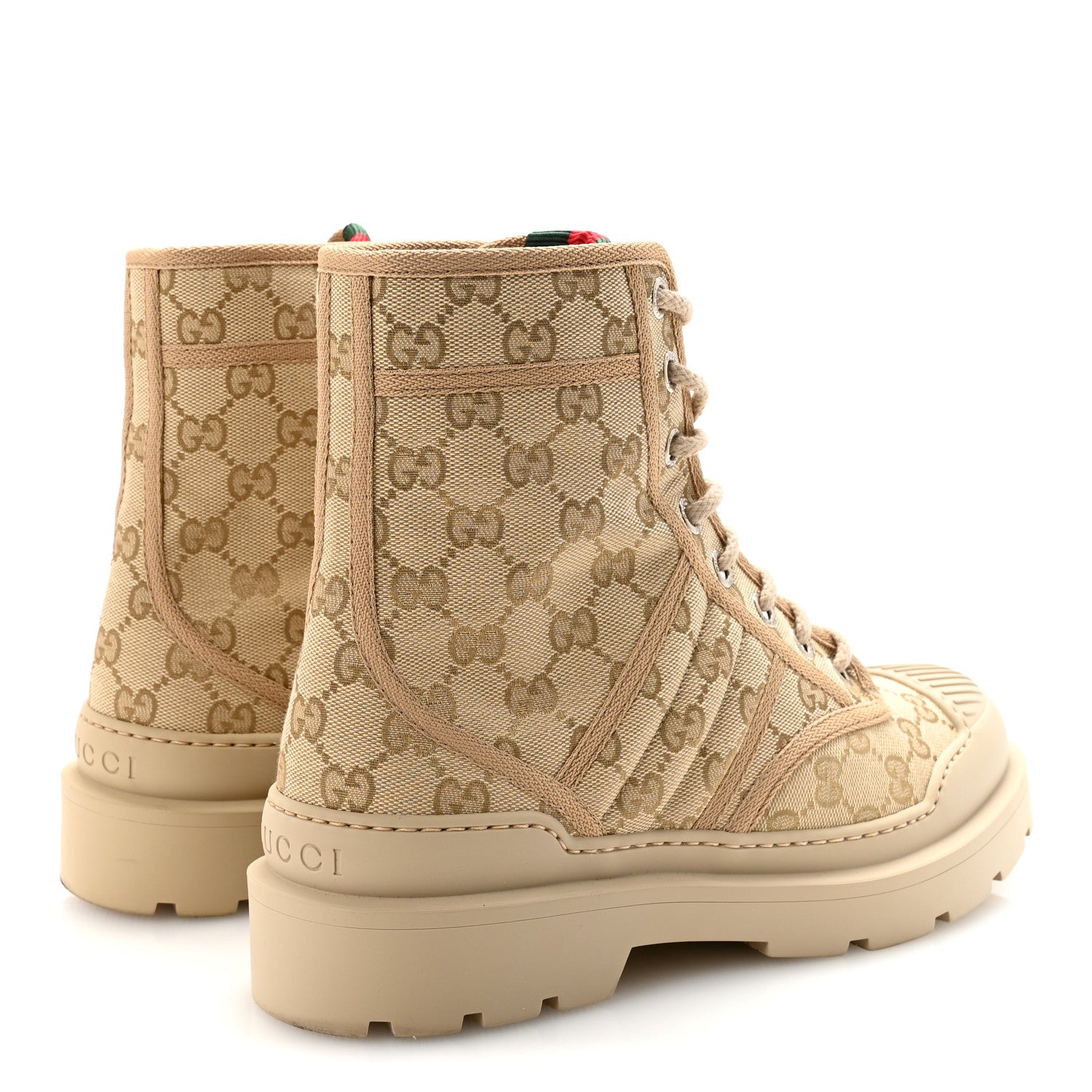 Gucci GG Monogram Web Mens Lug Sole Ankle Boots 7.5 New Sand