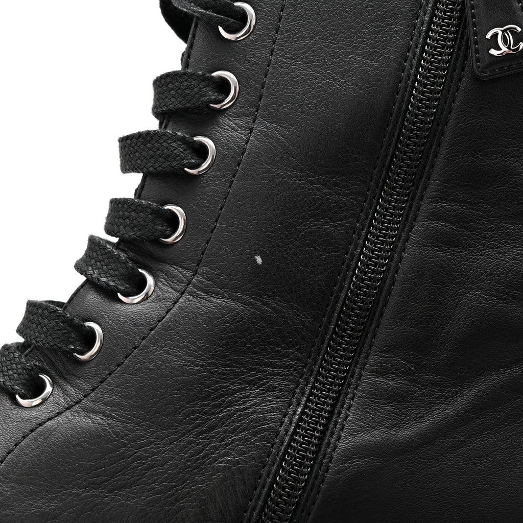 Calfskin Cap Toe Lace Up Combat Boots 39 Black