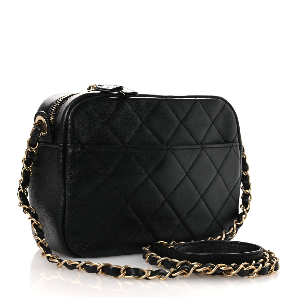 Chanel Calfskin Quilted Enchained Camera Case Bag Black