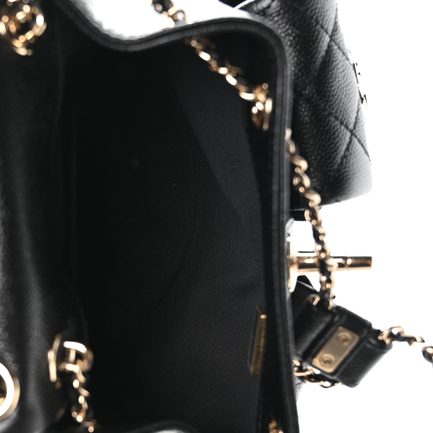 Chanel Shiny Caviar Quilted Small Duma Pockets Drawstring Backpack Black