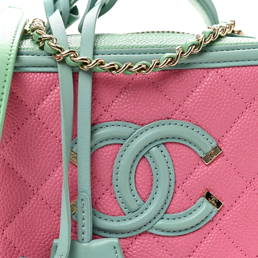 Chanel Caviar Quilted Small CC Filigree Vanity Case Pink Green Blue