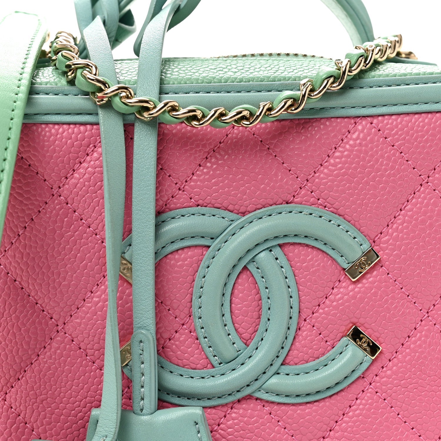 Chanel Caviar Quilted Small CC Filigree Vanity Case Pink Green Blue