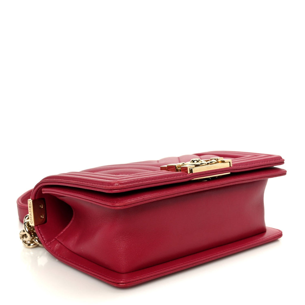 Chanel Lambskin Chevron Quilted Small Boy Flap Dark Pink