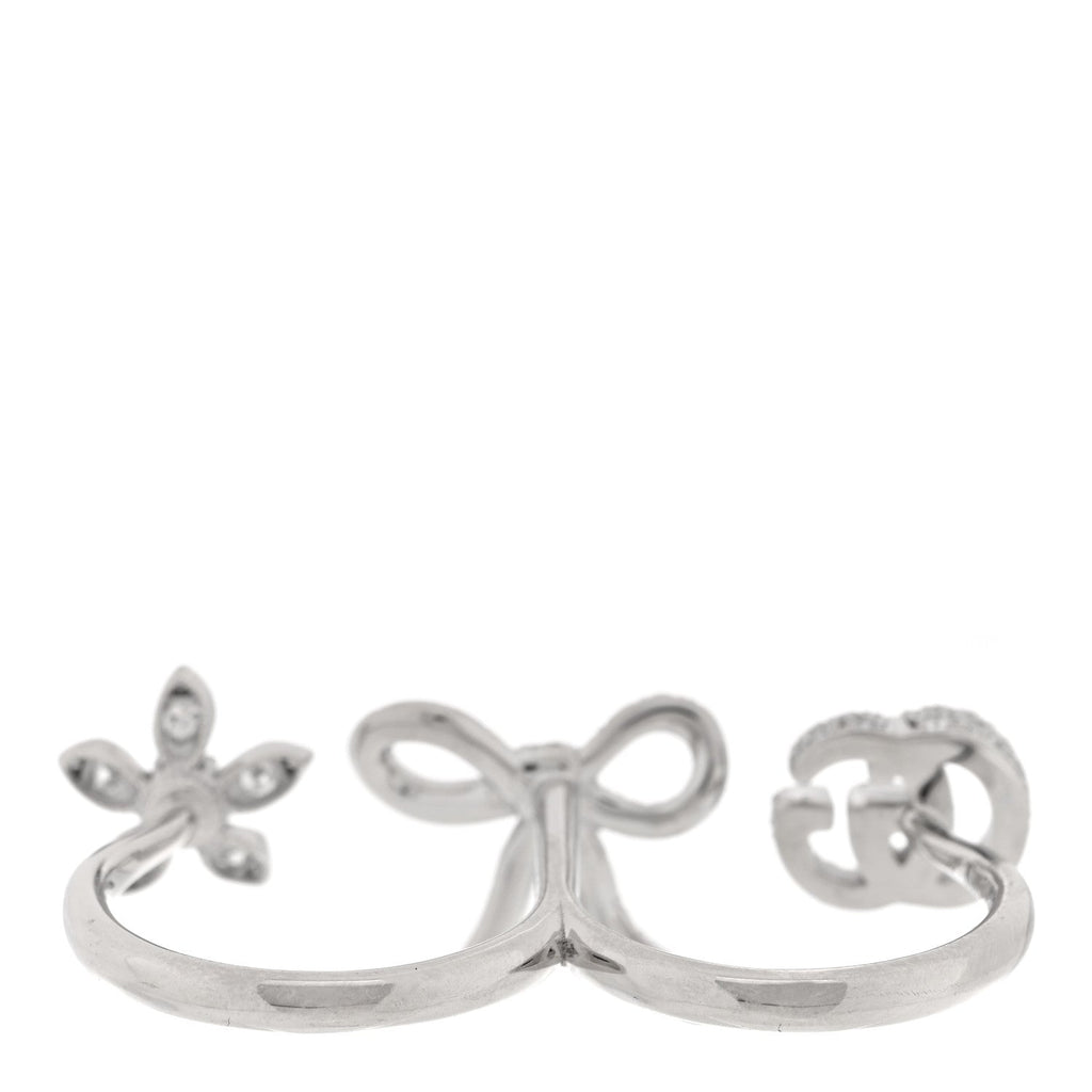 Gucci 18K White Gold Diamond Flora Bow Flower Ring M