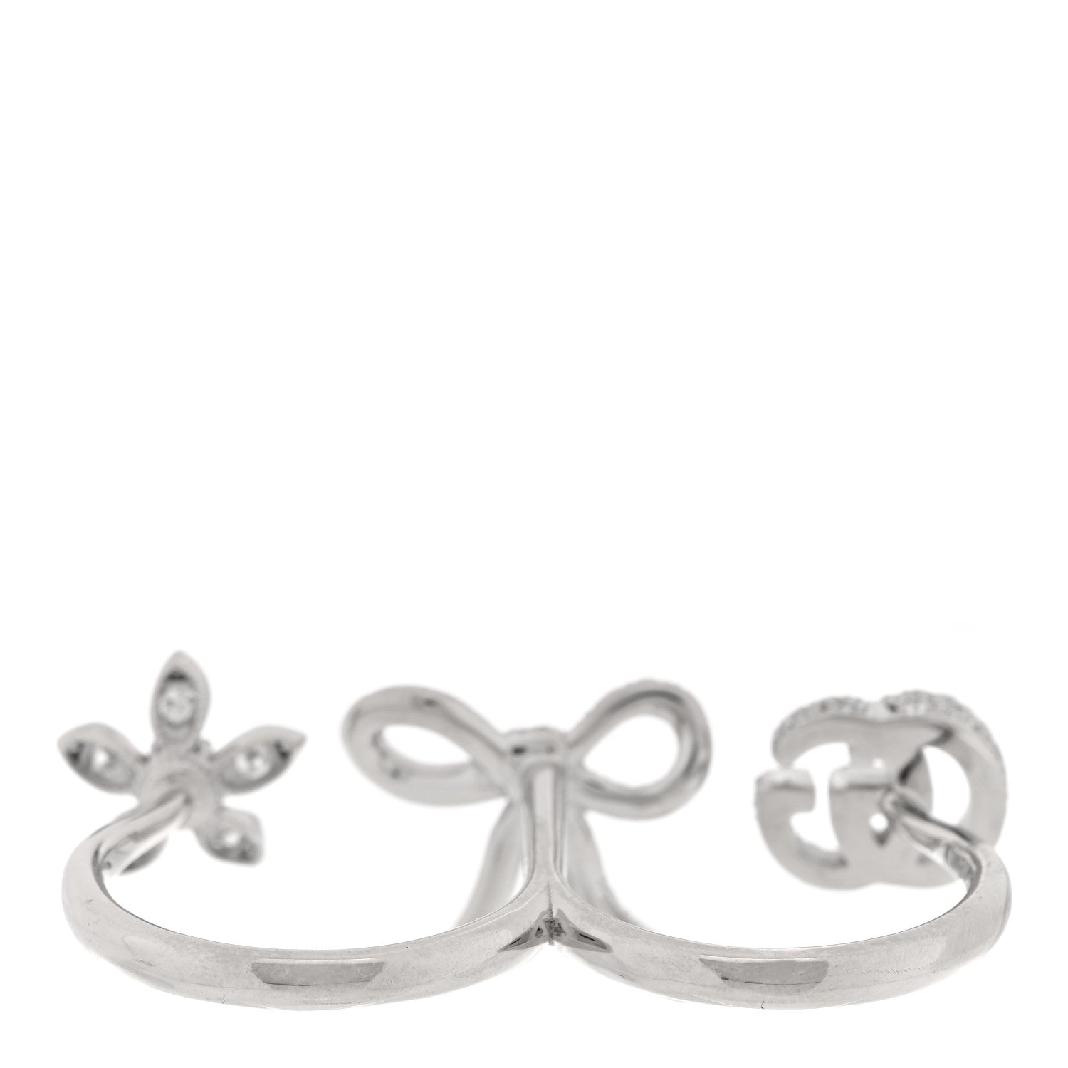 Gucci 18K White Gold Diamond Flora Bow Flower Ring M