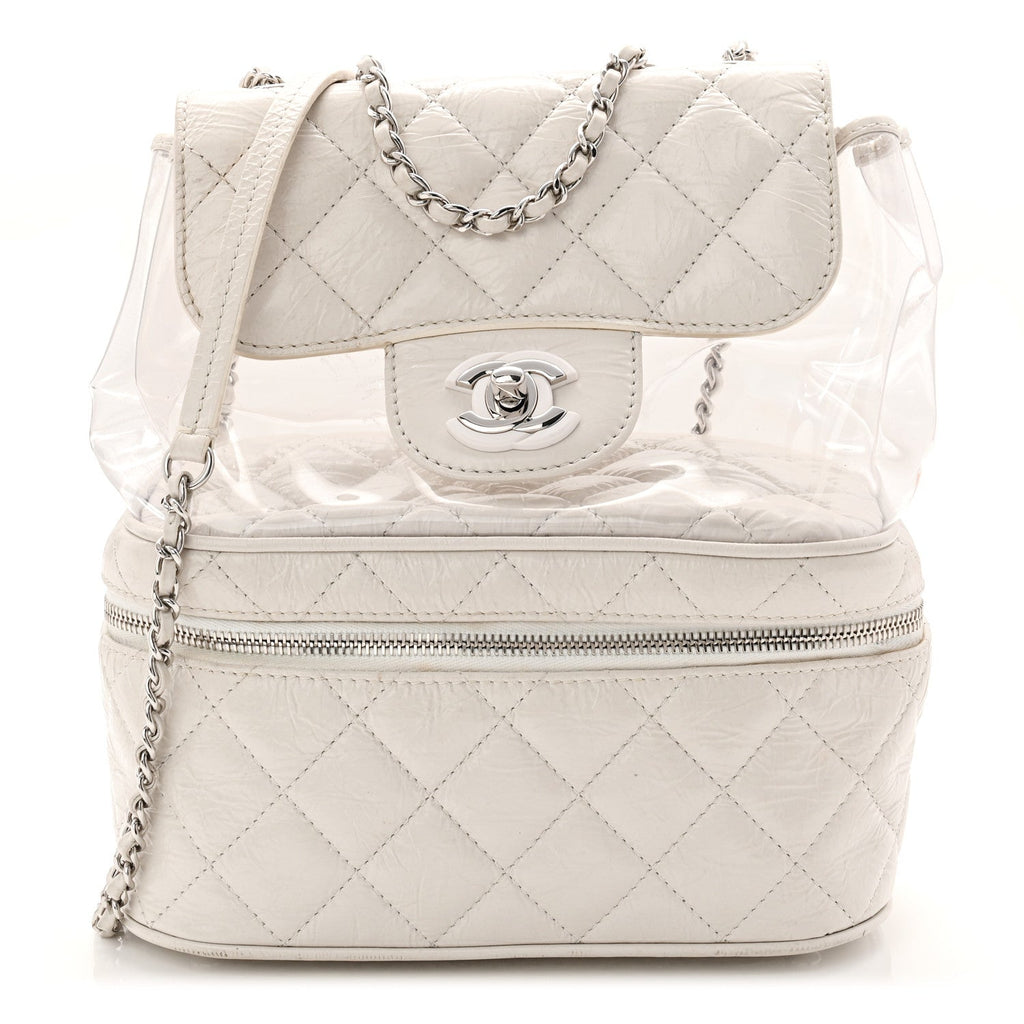 Chanel Crumpled Calfskin PVC Quilted Flap White