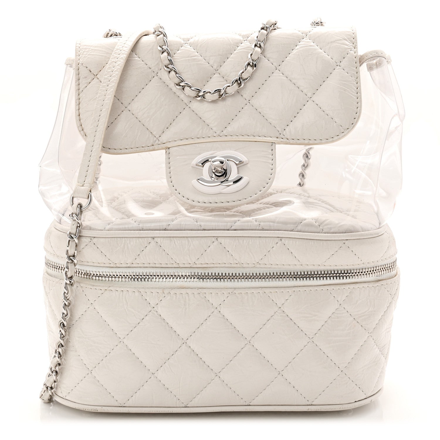 Chanel Crumpled Calfskin PVC Quilted Flap White