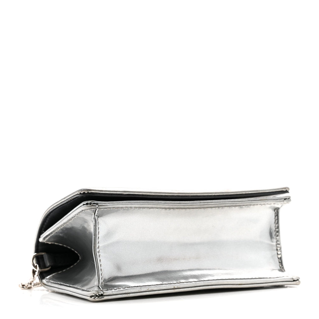Christian Dior Metallic Patent Micro-Cannage Baby Diorama Flap Bag Silver