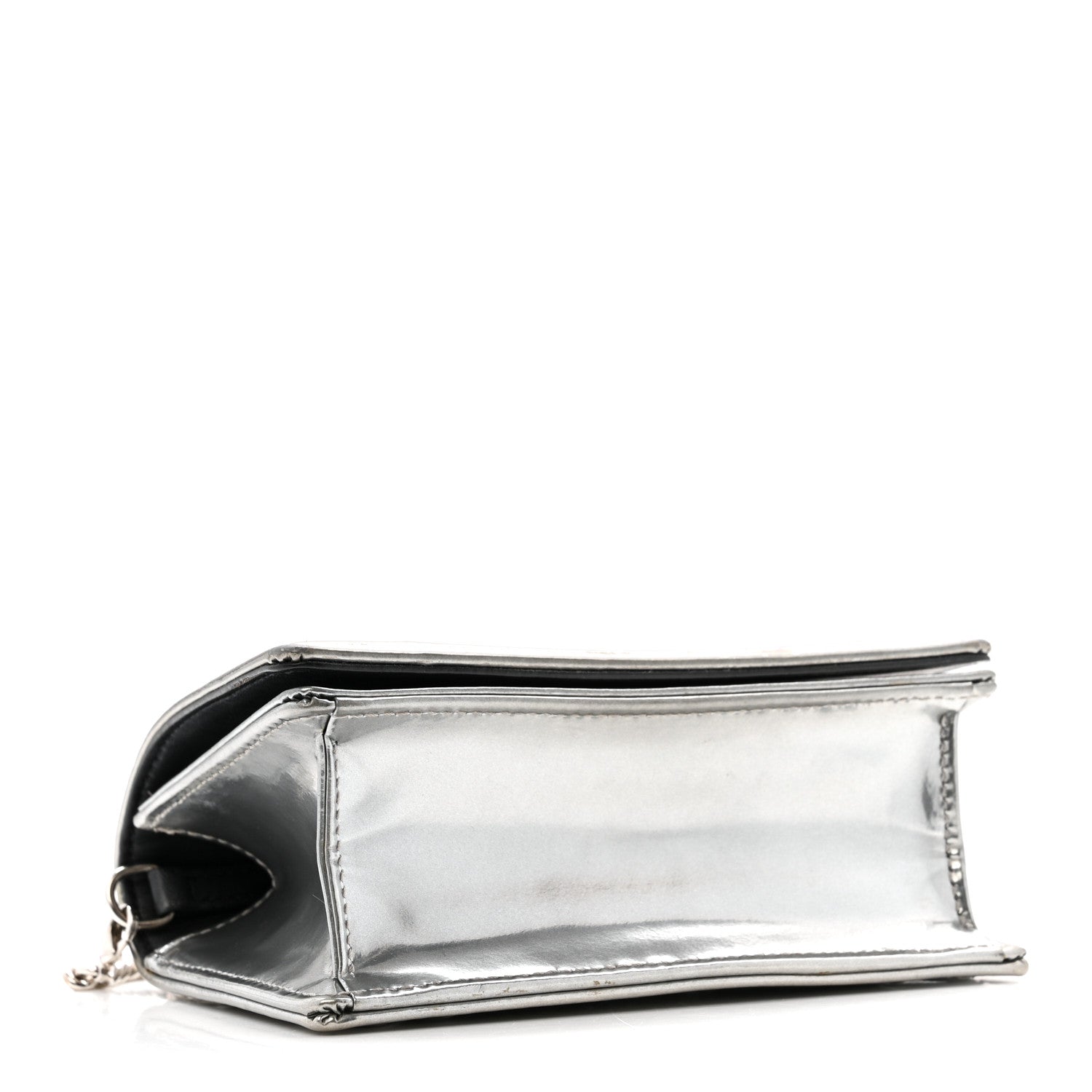 Christian Dior Metallic Patent Micro-Cannage Baby Diorama Flap Bag Silver