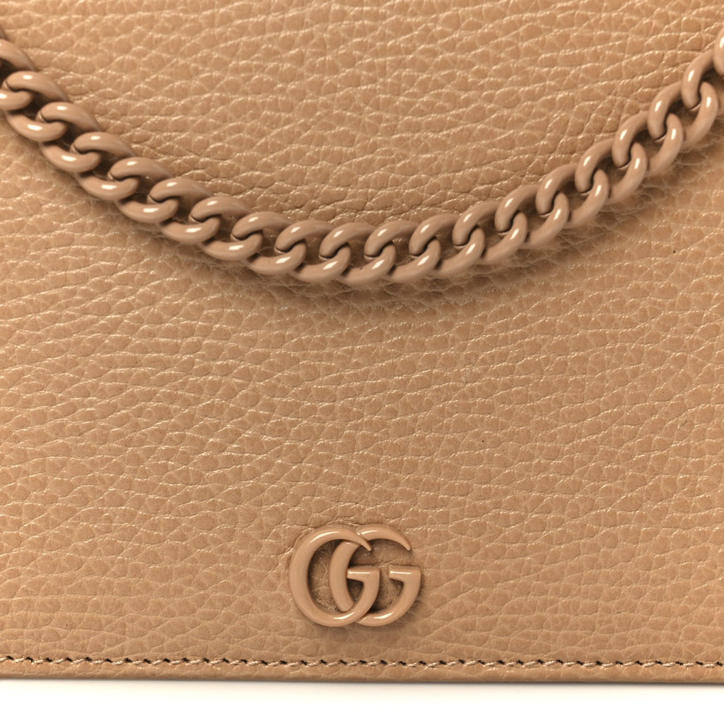 Gucci Dollar Calfskin Enamel Monochrome Mini GG Marmont Chain Wallet Camelia