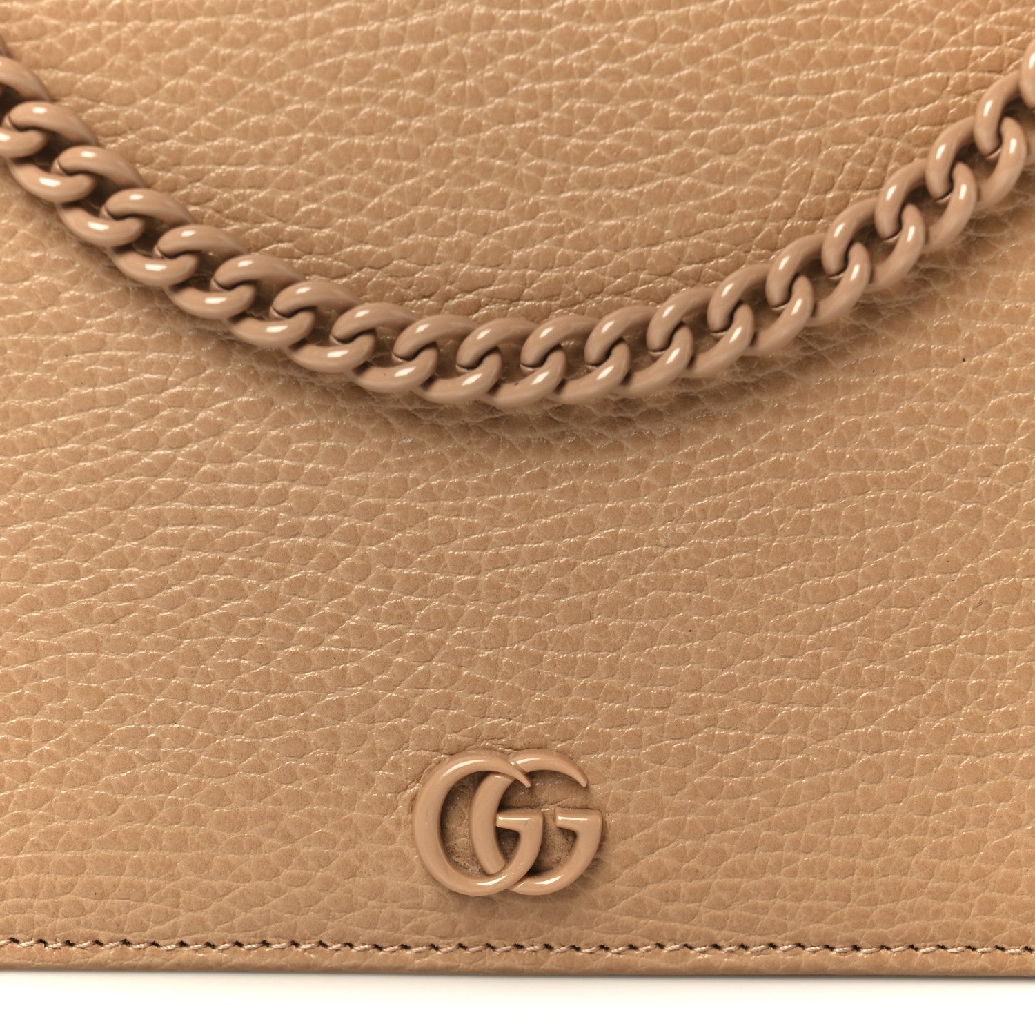 Gucci Dollar Calfskin Enamel Monochrome Mini GG Marmont Chain Wallet Camelia