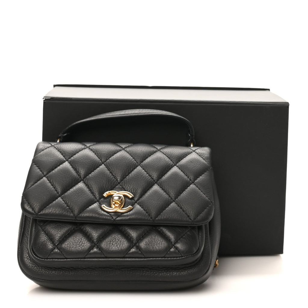 Chanel Calfskin Quilted Top Handle Flap Black