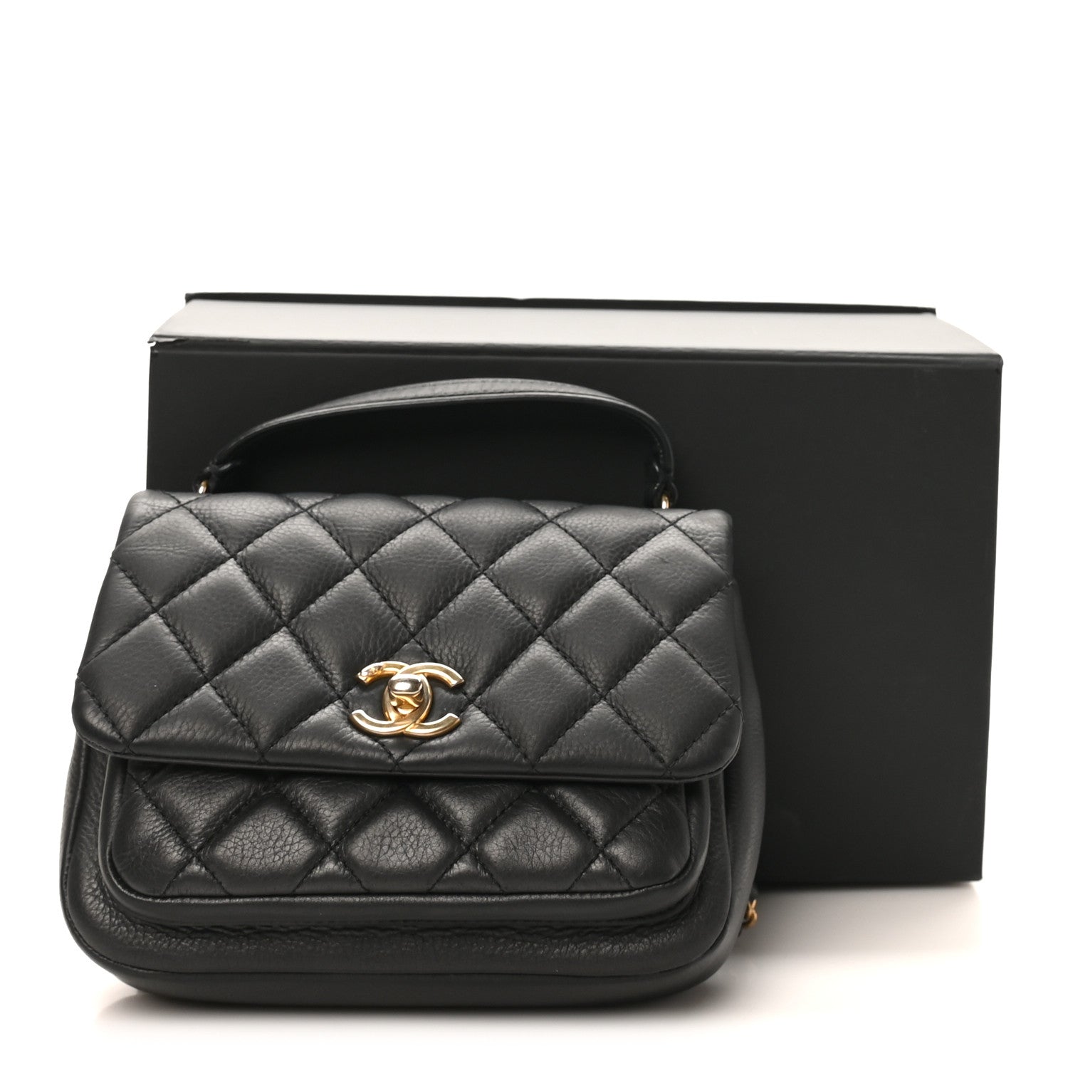 Chanel Calfskin Quilted Top Handle Flap Black
