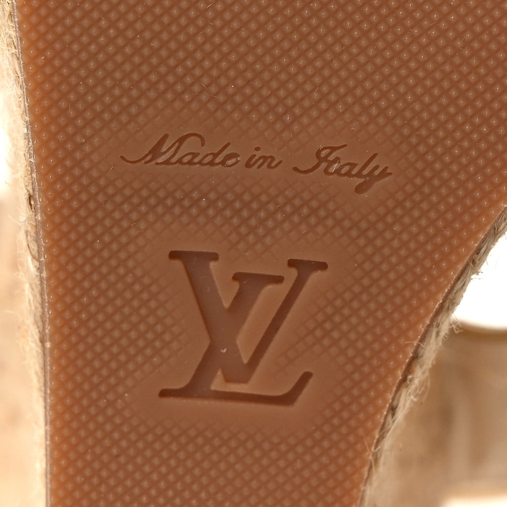 Louis Vuitton Calfskin Monogram Embossed Espadrille Wedge Sandals 36 White