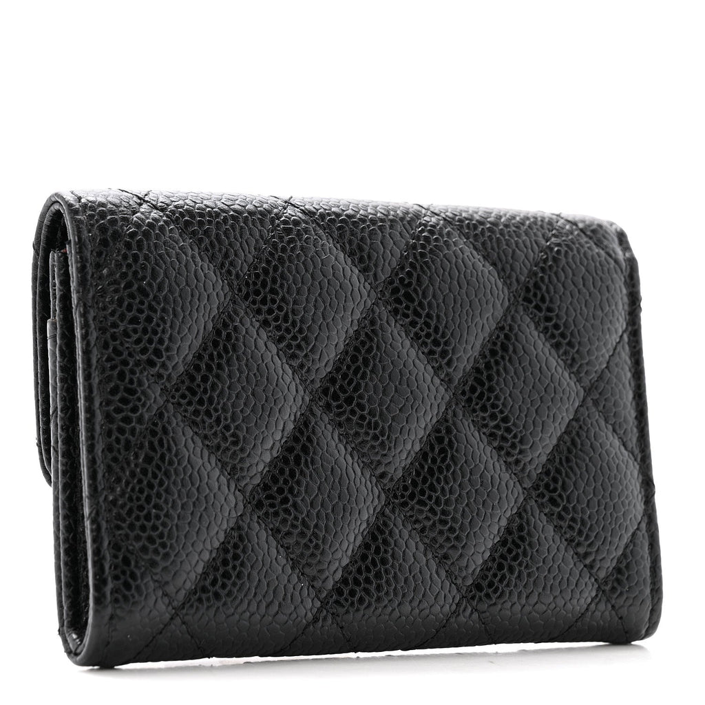 Caviar Quilted Flap Card Holder Black