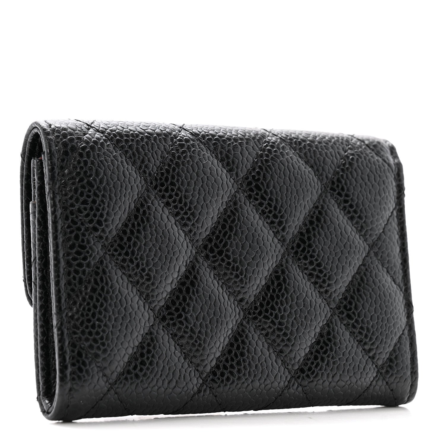 Caviar Quilted Flap Card Holder Black