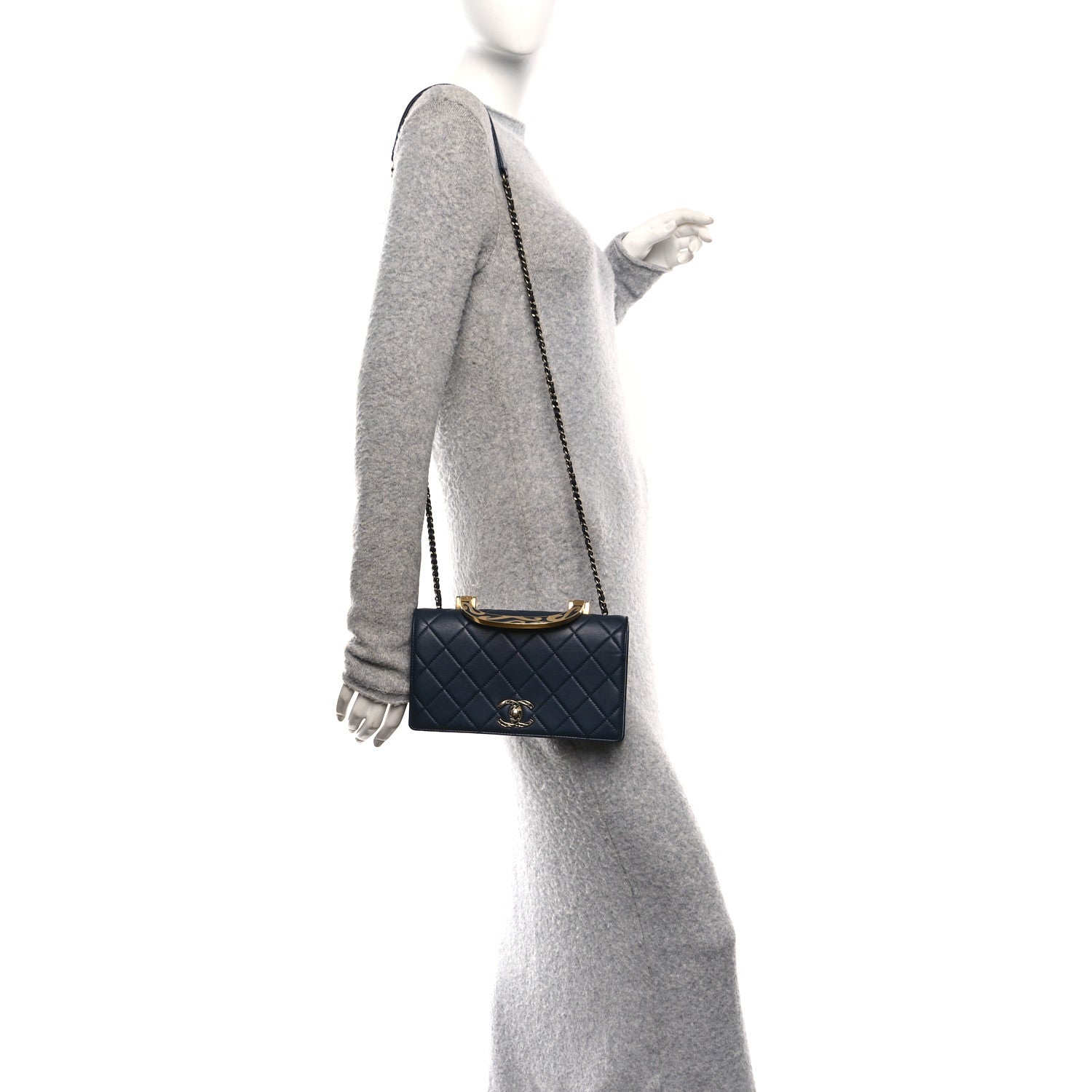 Chanel Lambskin Quilted Small Art Nouvelle Flap Bag Navy