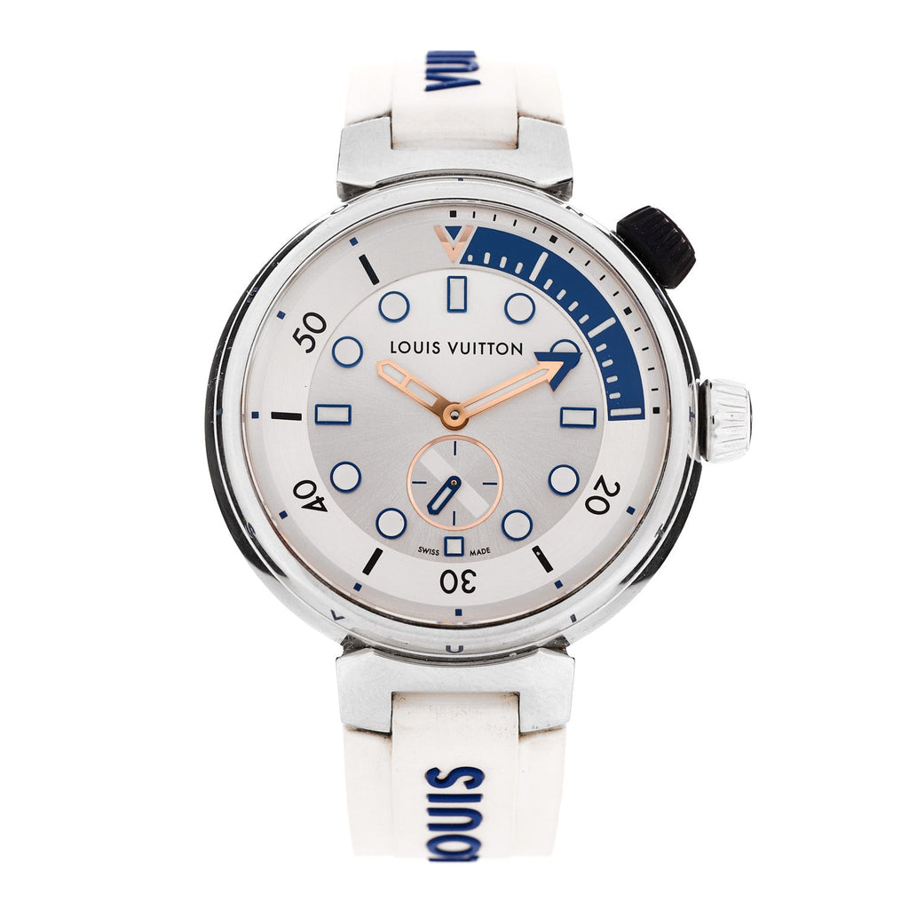 Louis Vuitton Stainless Steel Rubber 40mm Tambour Street Diver Quartz Watch White