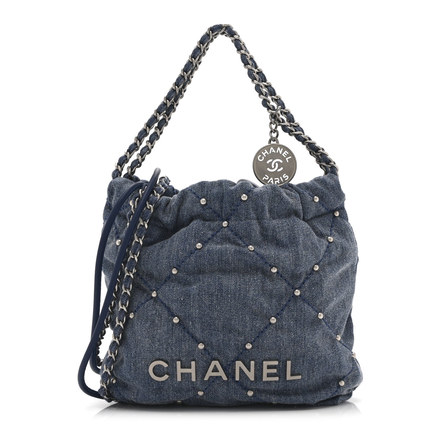 Chanel Washed Denim Quilted Studded Mini Chanel 22 Blue