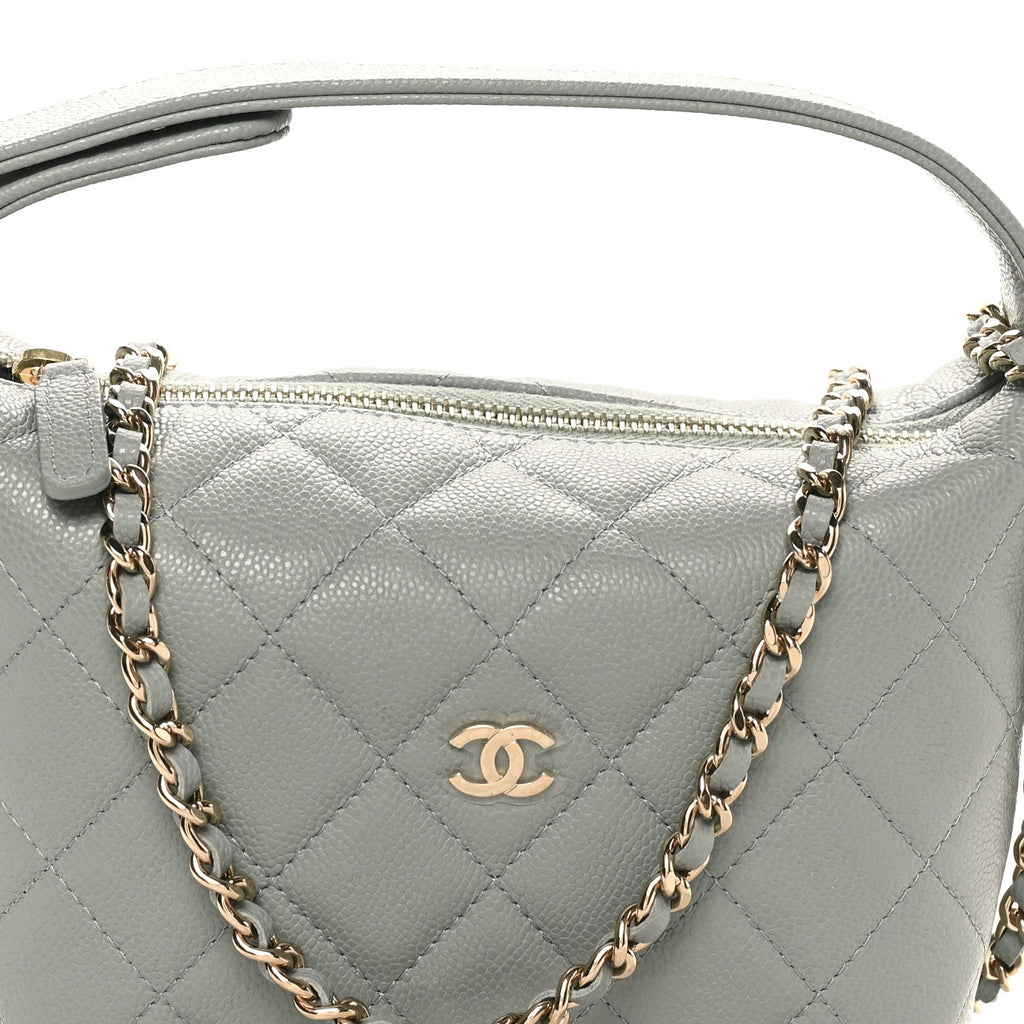 Chanel Caviar Quilted Hobo Clutch With Chain Light Green