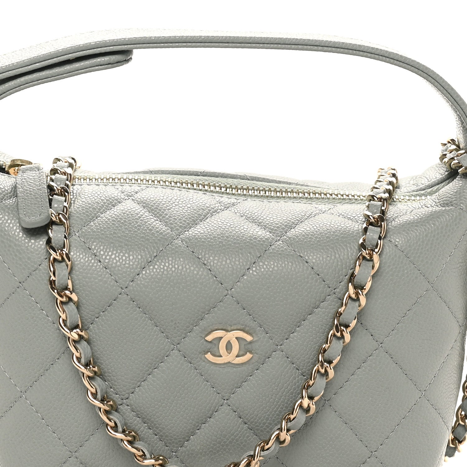 Chanel Caviar Quilted Hobo Clutch With Chain Light Green