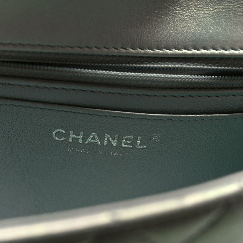 Chanel Iridescent Calfskin Quilted Mini Rectangular Flap Light Blue