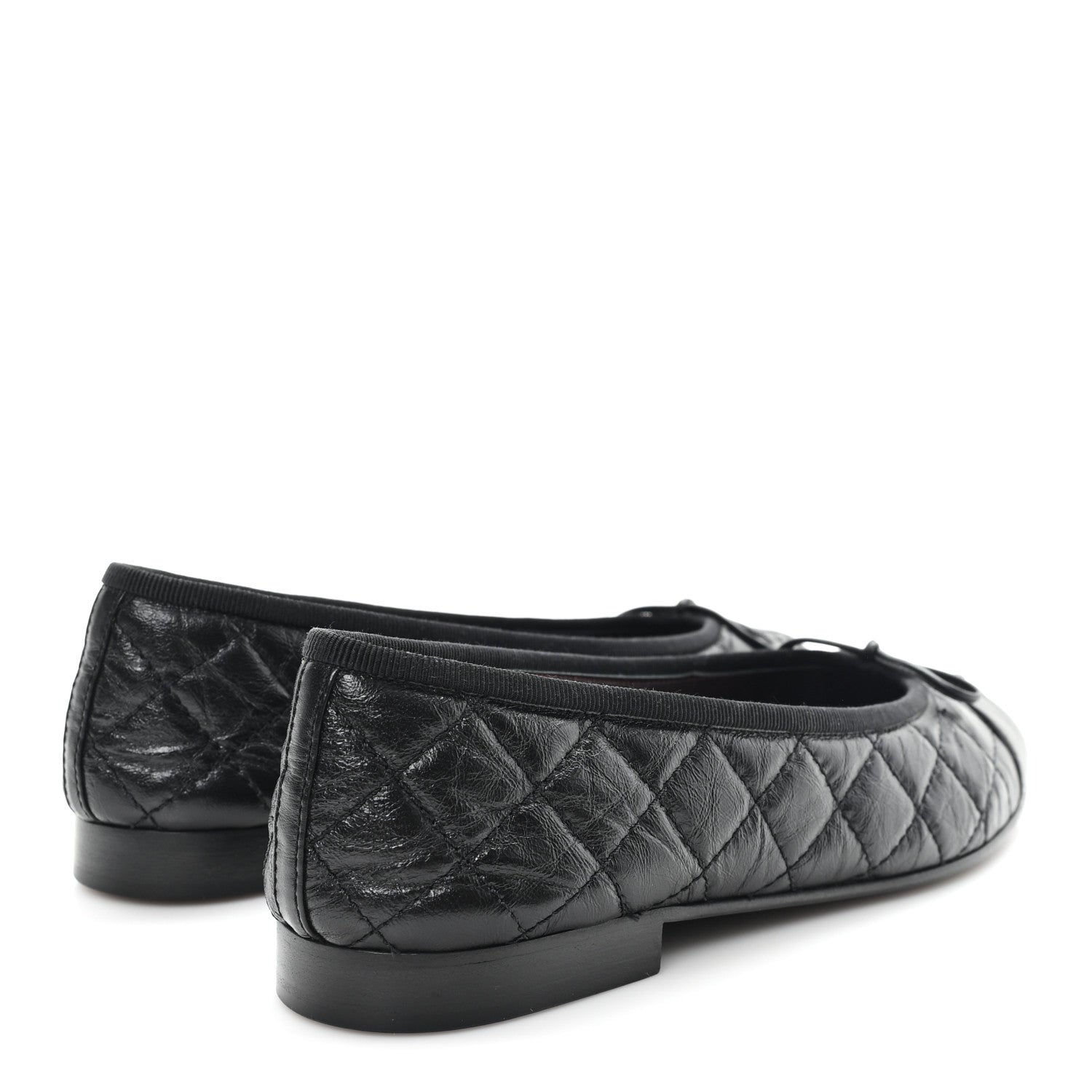 Aged Calfskin Quilted CC Cap Toe Ballerina Flats 37.5 Black