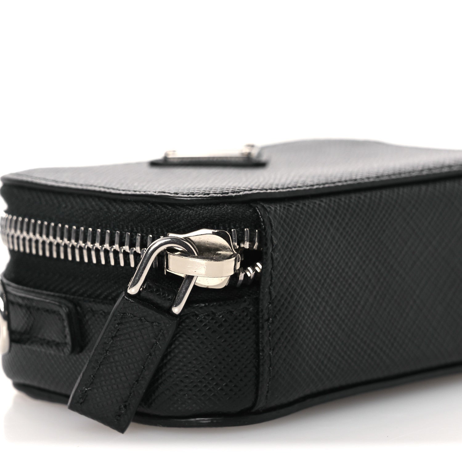 Prada Saffiano Travel Metal Triangle Logo Mini Pouch Shoulder Bag Black