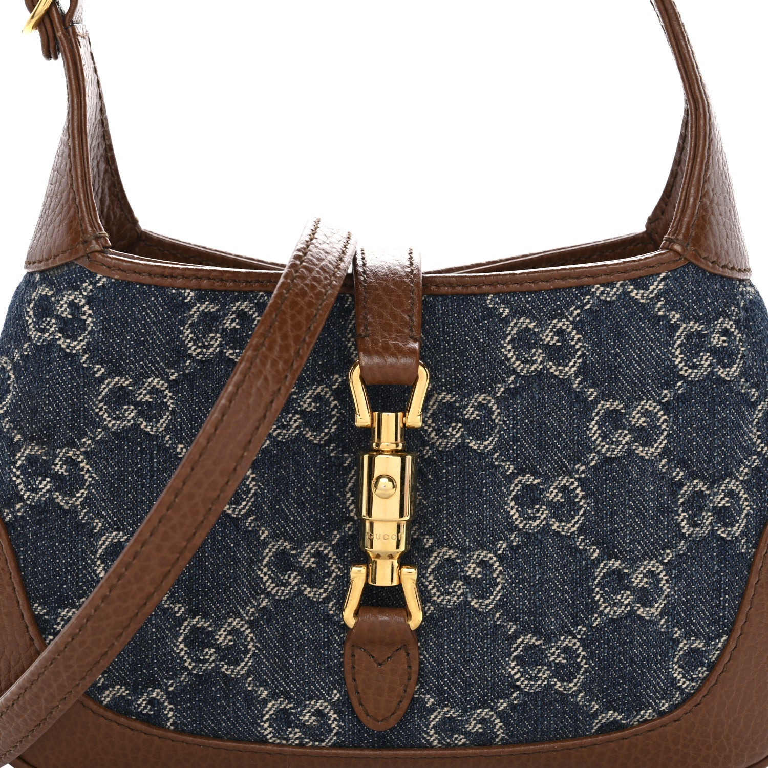 Gucci New Denim GG Monogram Calfskin Mini Jackie 1961 Hobo Blue Tea Cuir