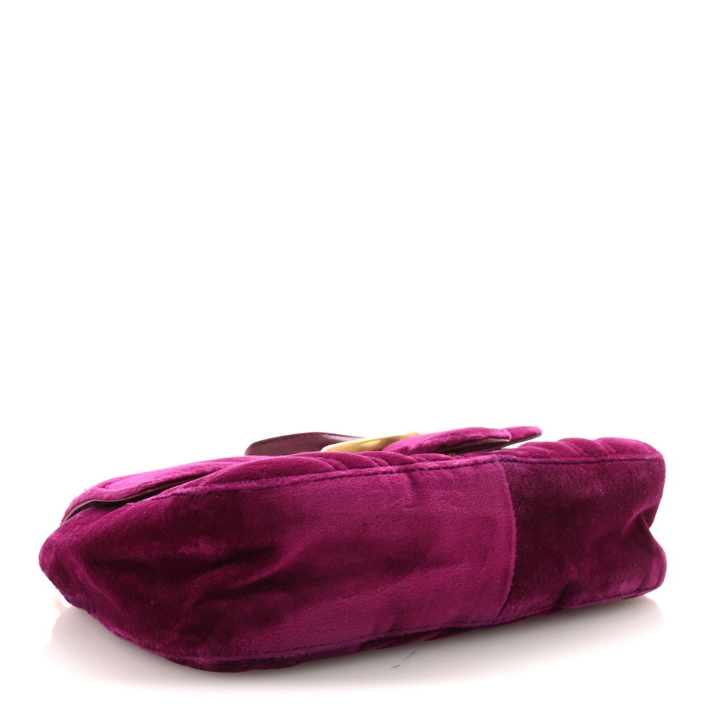 Gucci Velvet Matelasse Mini GG Marmont Shoulder Bag Fuchsia Violet Cyclamen