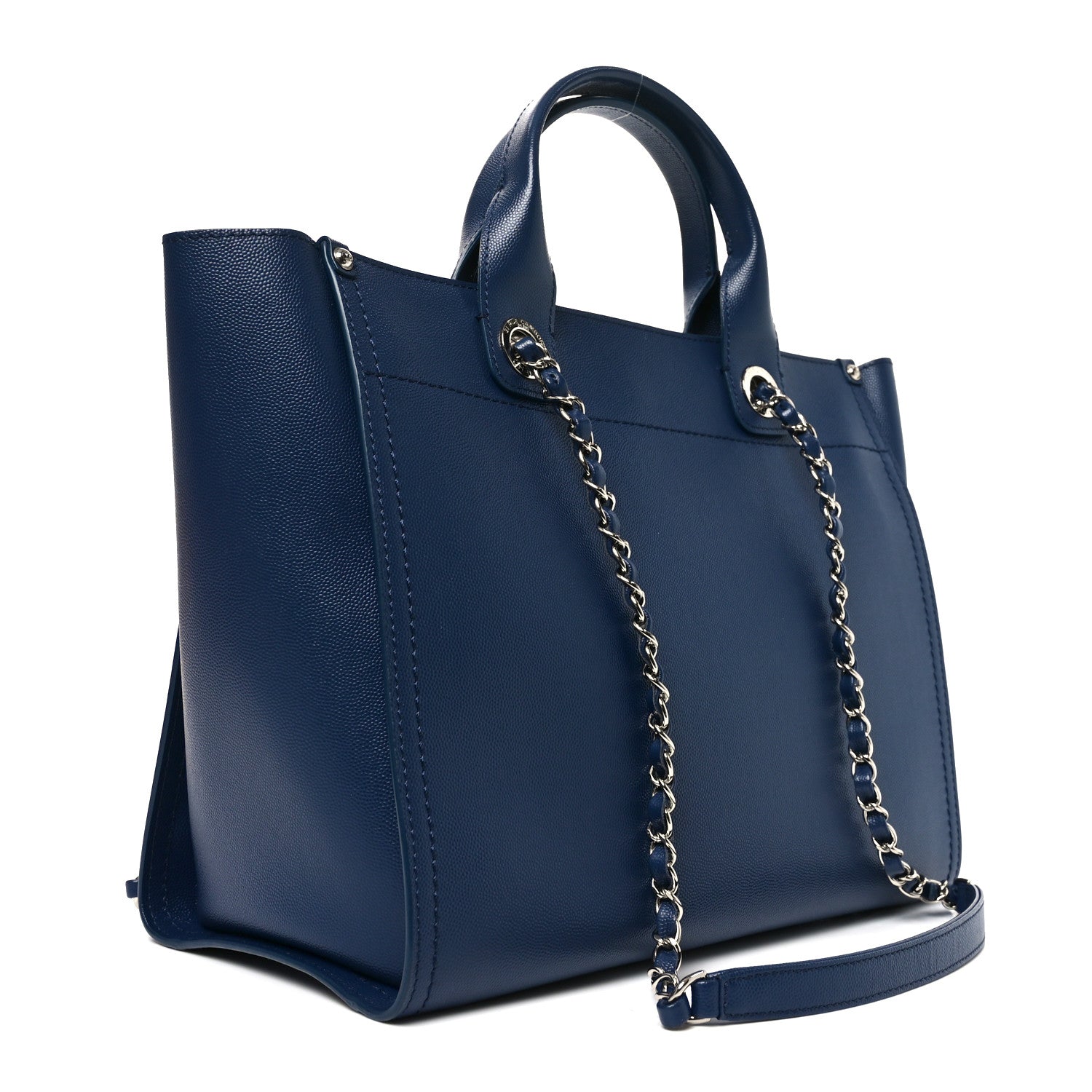 Chanel Caviar Small Studded Deauville Tote Navy