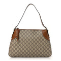 Gucci GG Supreme Monogram Emblem Medium Shoulder Bag Beige Dark Brown