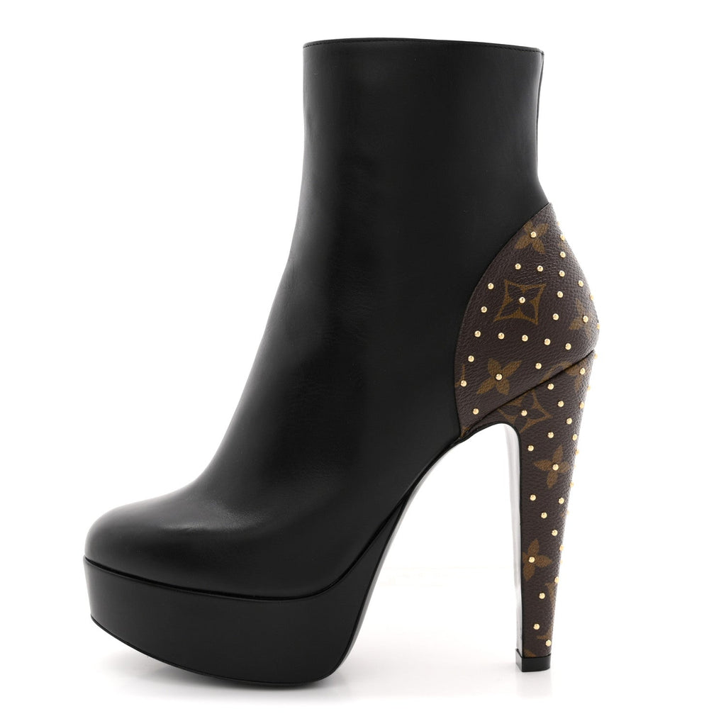 Louis Vuitton Soft Calfskin Monogram Afterglow Platform Ankle Boots 39 Black