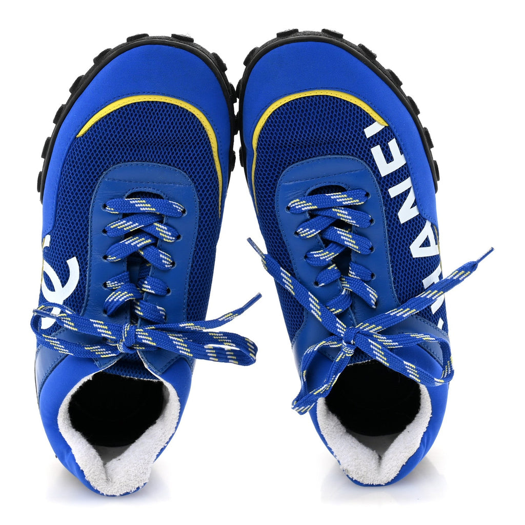 Calfskin Mesh Lycra Womens Logo Sneakers 38.5 Royal Blue