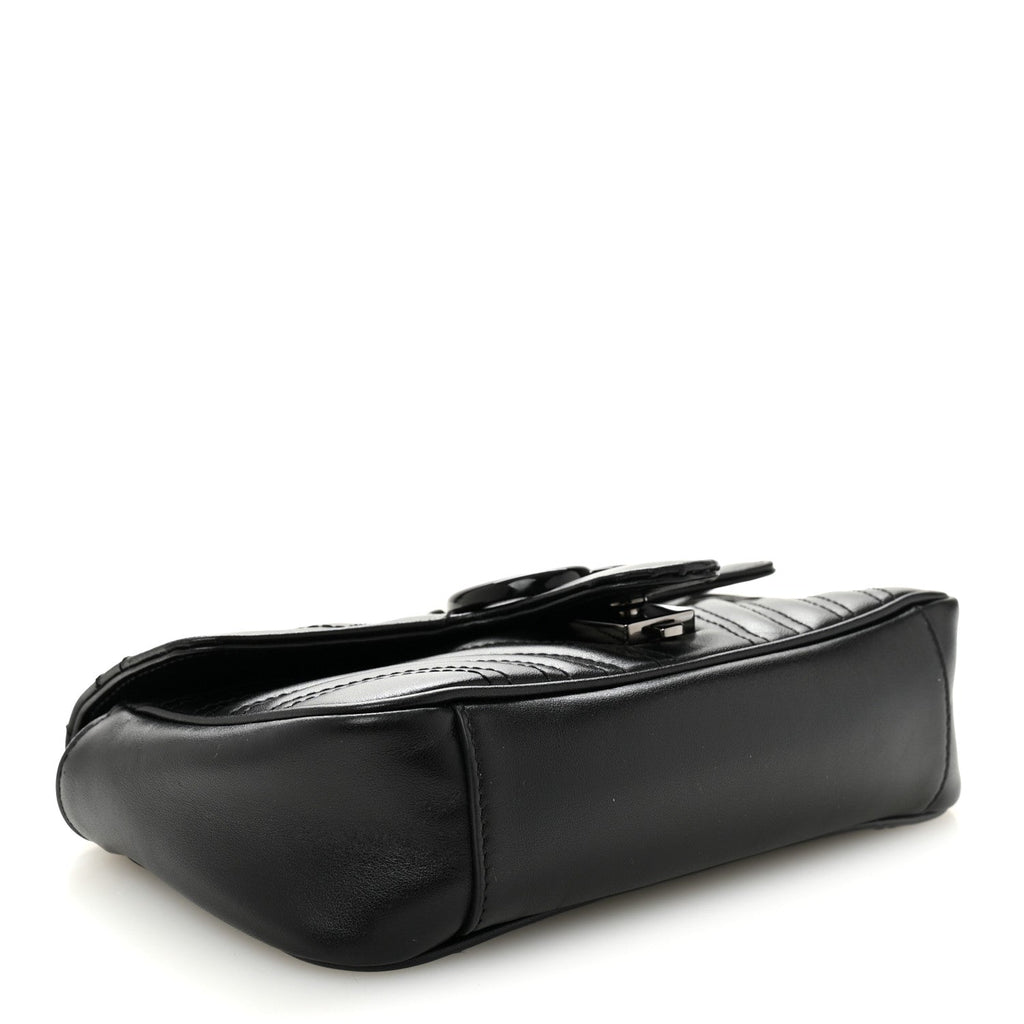 Gucci Calfskin Matelasse Monochrome Mini GG Marmont Shoulder Bag Black