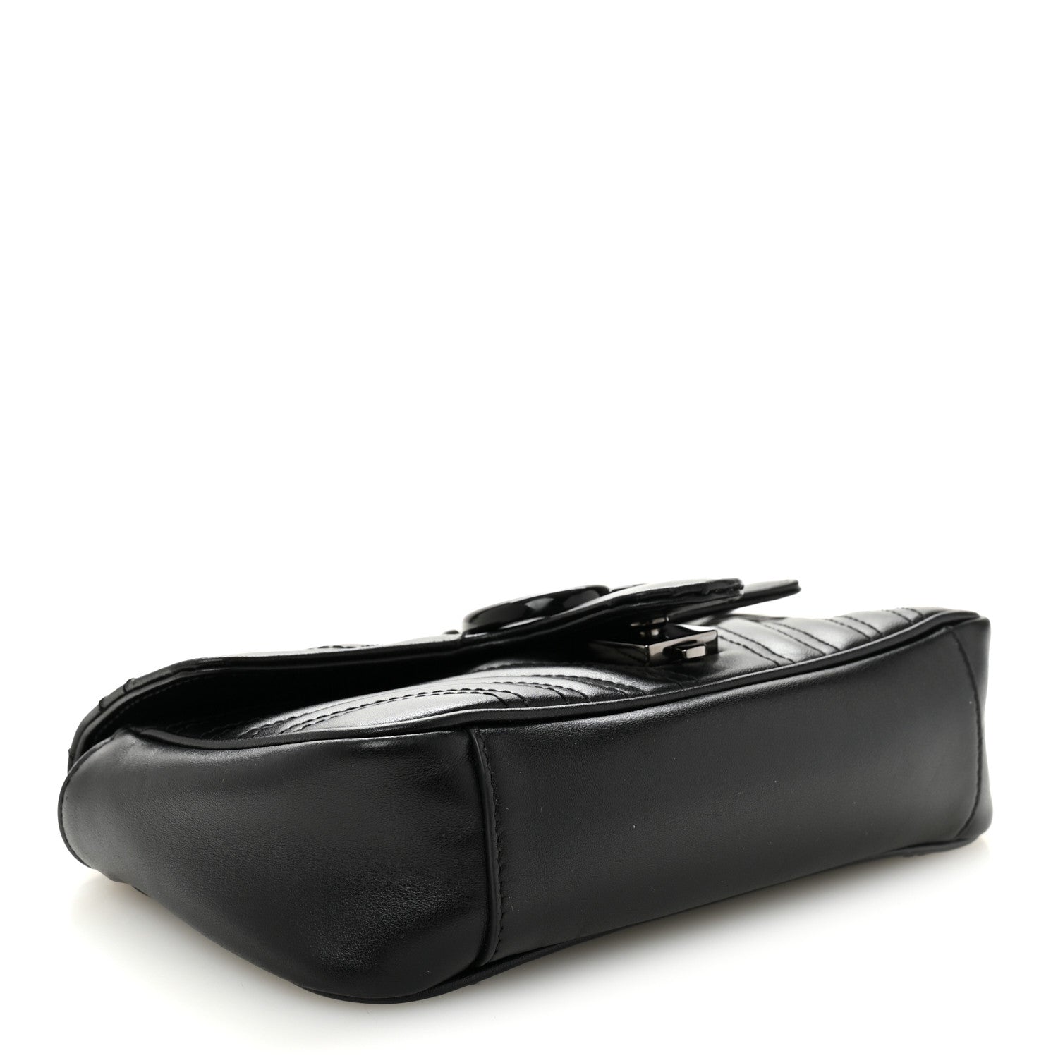 Gucci Calfskin Matelasse Monochrome Mini GG Marmont Shoulder Bag Black