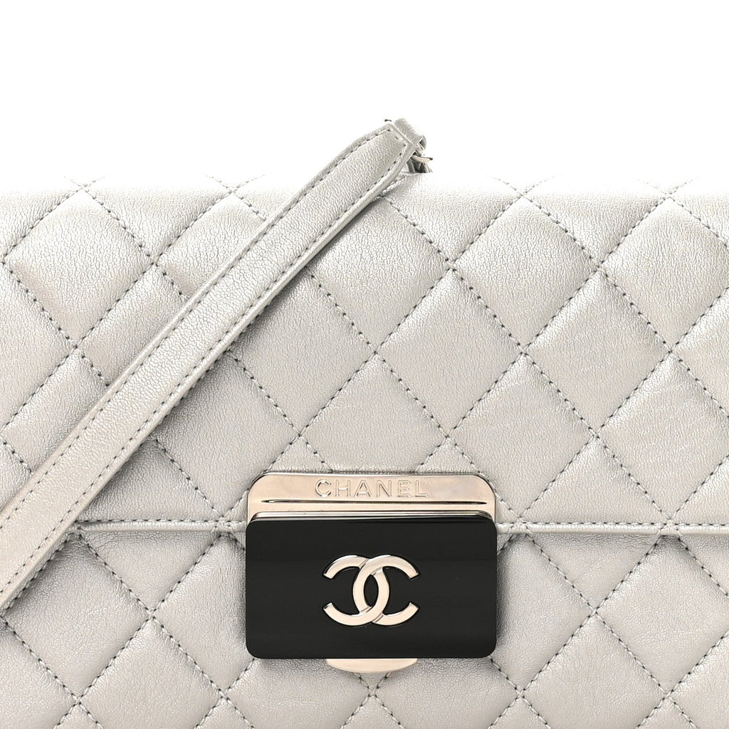 Chanel Metallic Sheepskin Quilted Small Beauty Lock Flap Silver