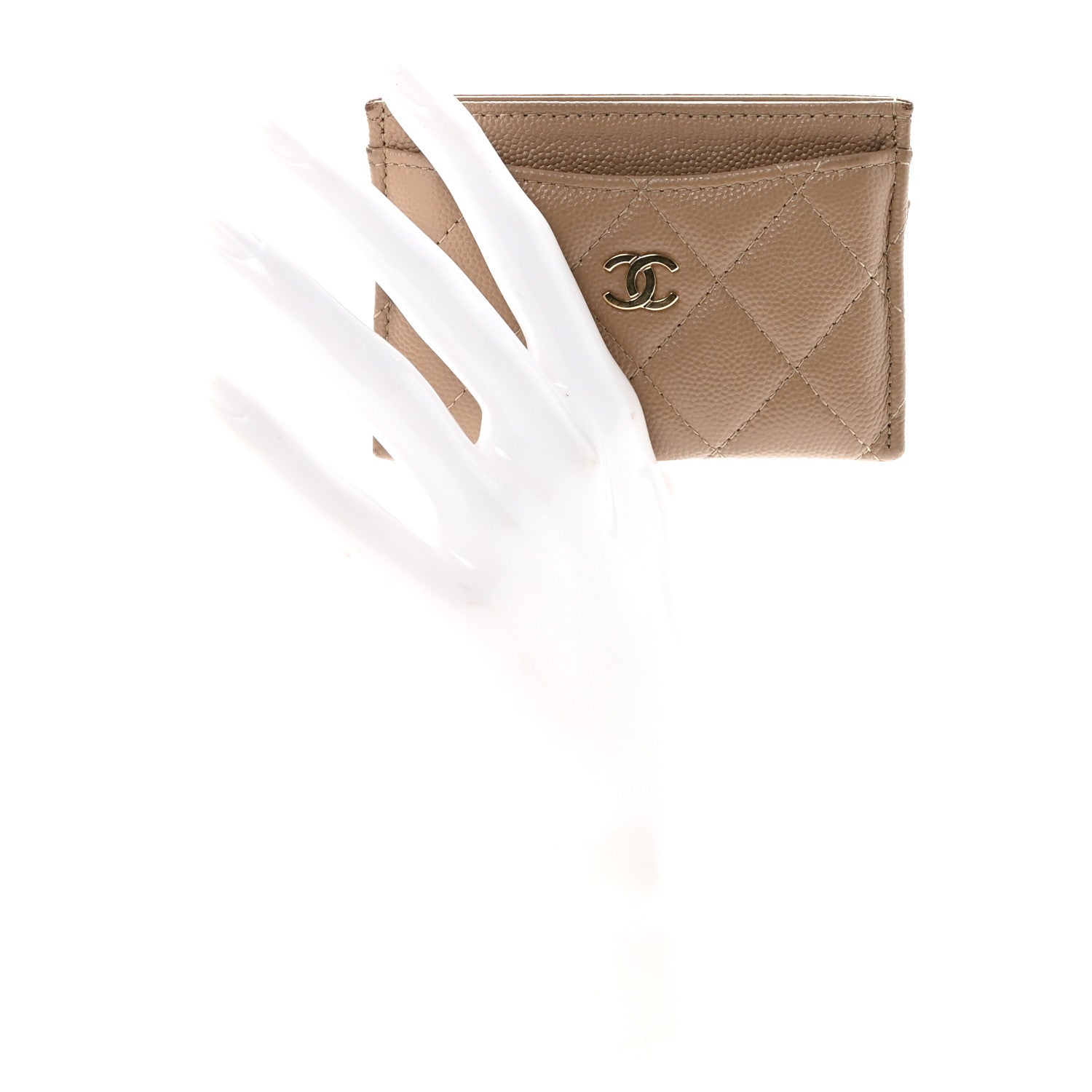 Caviar Quilted Card Holder Beige