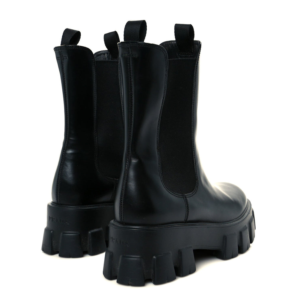 Prada Spazzolato Rois Monolith Chelsea 55mm Tall Boots 38 Black