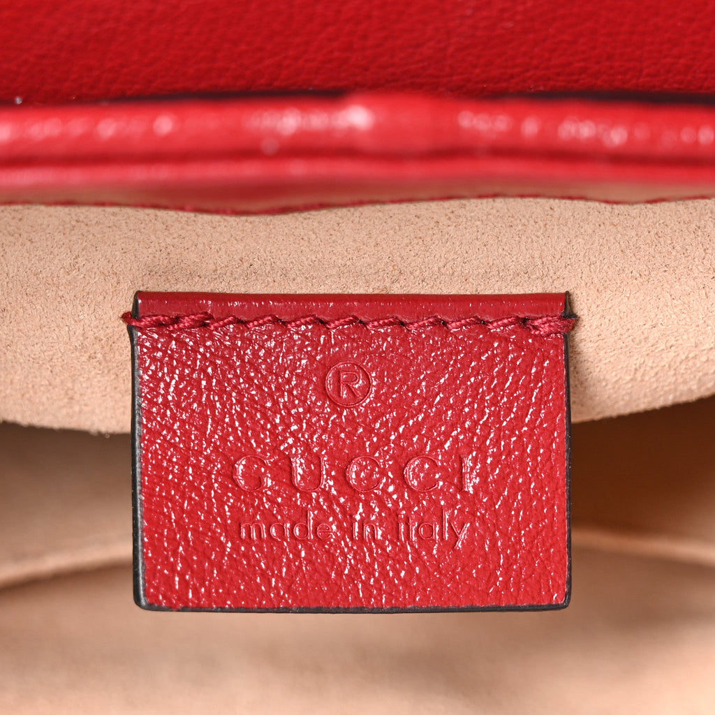 Gucci Vintage Effect Calfskin Matelasse Diagonal Mini Torchon GG Marmont Top Handle Shoulder Bag Black Romantic Cherry