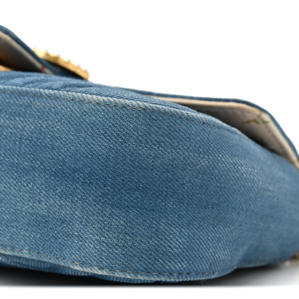 Gucci Denim Matelasse Mini Pearly GG Marmont Shoulder Bag Blue