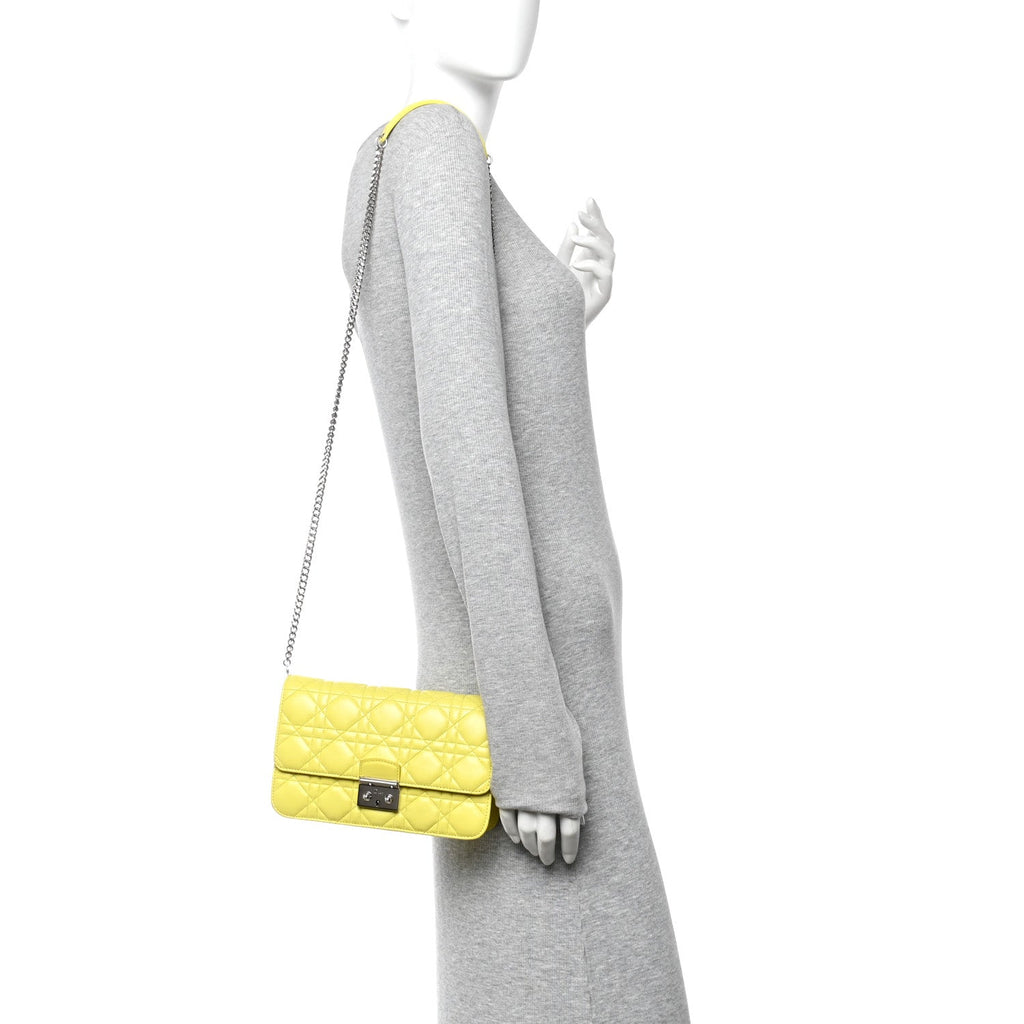 Christian Dior Lambskin Cannage Miss Dior Promenade Pouch Citron